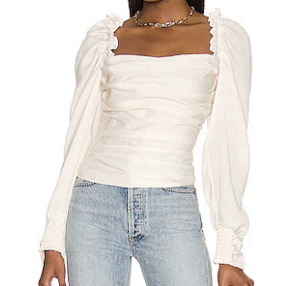 Revolve ASTR The Label‎ Top Women's XS Cream Lind Sleeve Elastic Back Cocktail